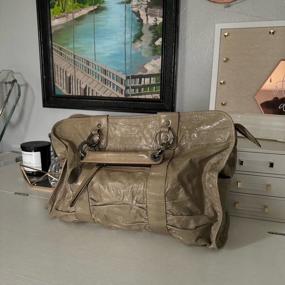 Lanvin Patent Taupe Carry All Handbag with Silver Hardware - Picture 1 of 16